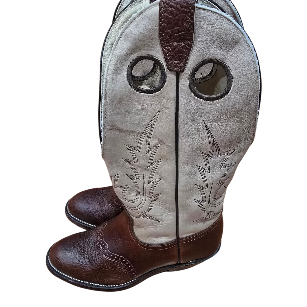 Beige and Brown Leather Boots - Picture 2 of 12